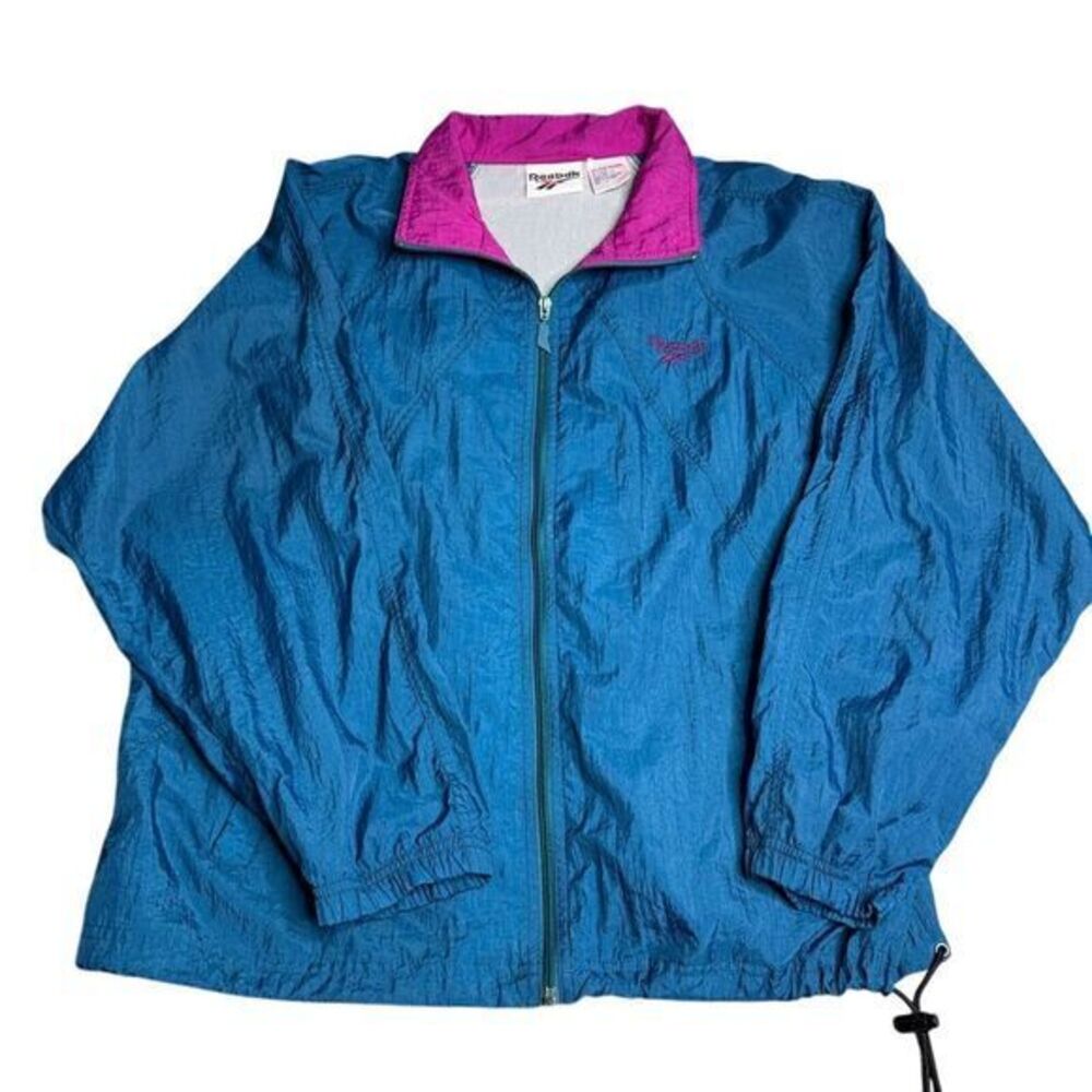 Vintage Reebok Windbreaker Jacket Men‎ Size L Full Zip Lightweight 90s Blue Pink